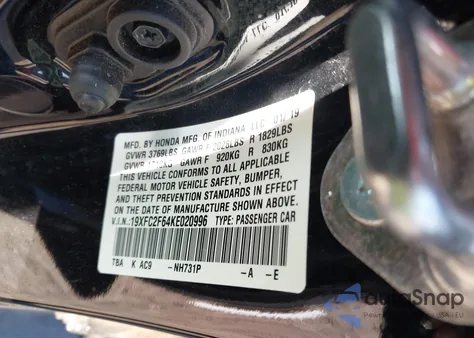 2019 Honda Civic Lx from USA, damaged, VIN 19XFC2F64KE020996